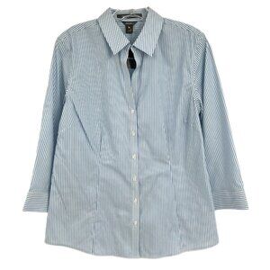 Eddie Bauer Blue Striped 3/4 Sleeve Button-Up Shirt | Size M